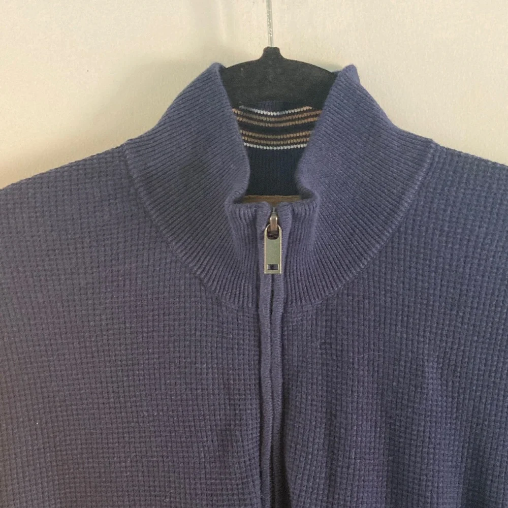 Ted Baker Mens Size 5 / XL Morric Navy Blue Cotton Waffle Pullover Top 1/4 Zip